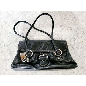 Giani Bernini Black Leather Bag Purse White Stitching Silver Hardware‎ Vintage